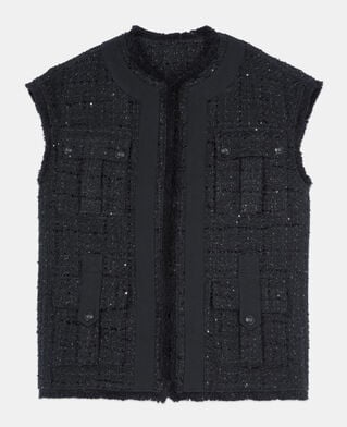 The Kooples FEMME BLACK veste sans manches en tweed noire