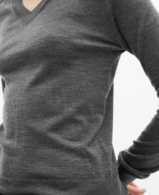 The Kooples DAMEN DARK GREY MELANGE pullover mit v-ausschnitt aus grauer merinowolle