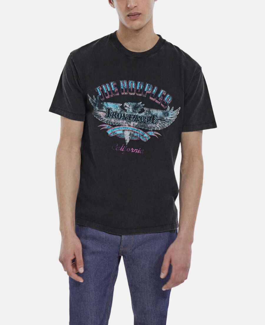 faded black crew neck t-shirt w/ eagle print