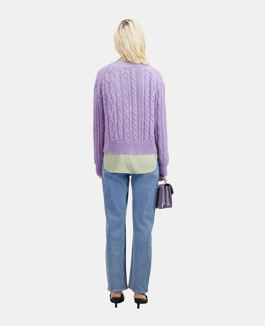 The Kooples F VIOLET mauve cable-knit wool-blend cardigan