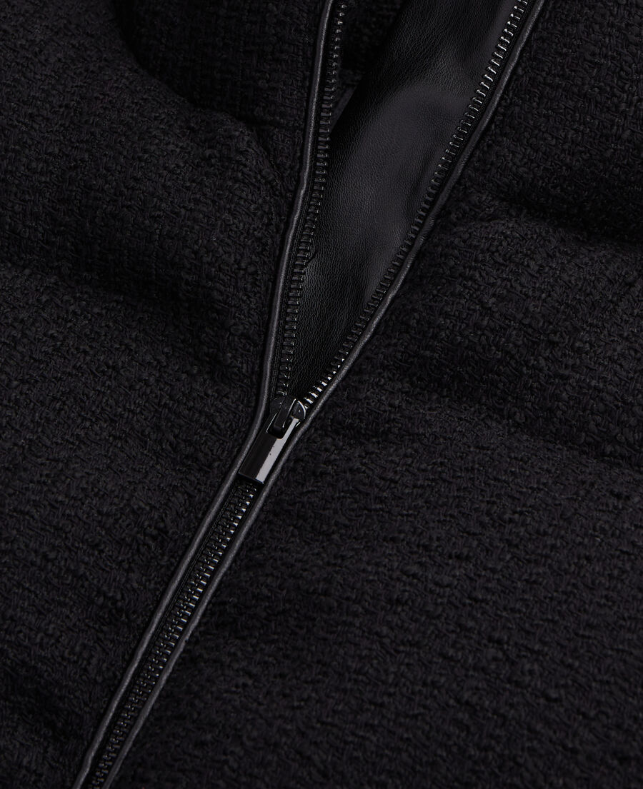 schwarz daunenjacke aus tweed