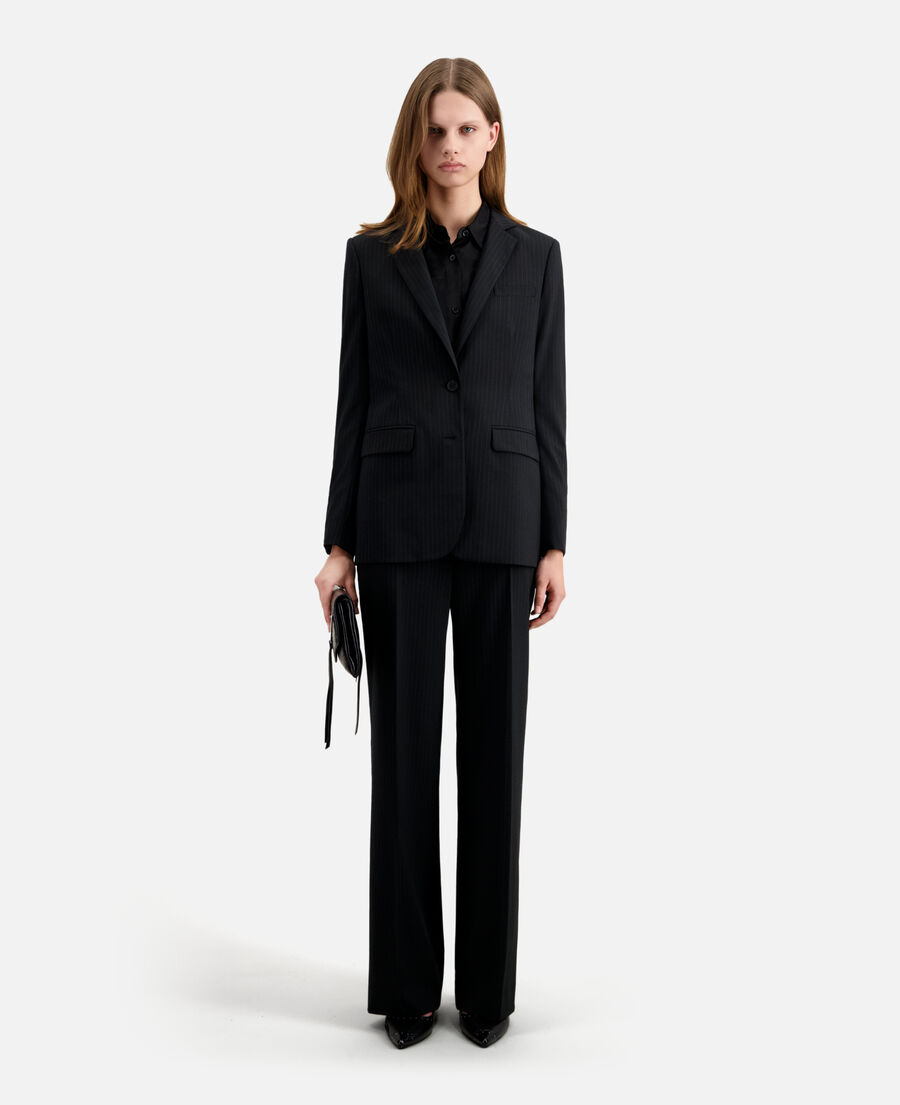 black striped wool-blend suit jacket
