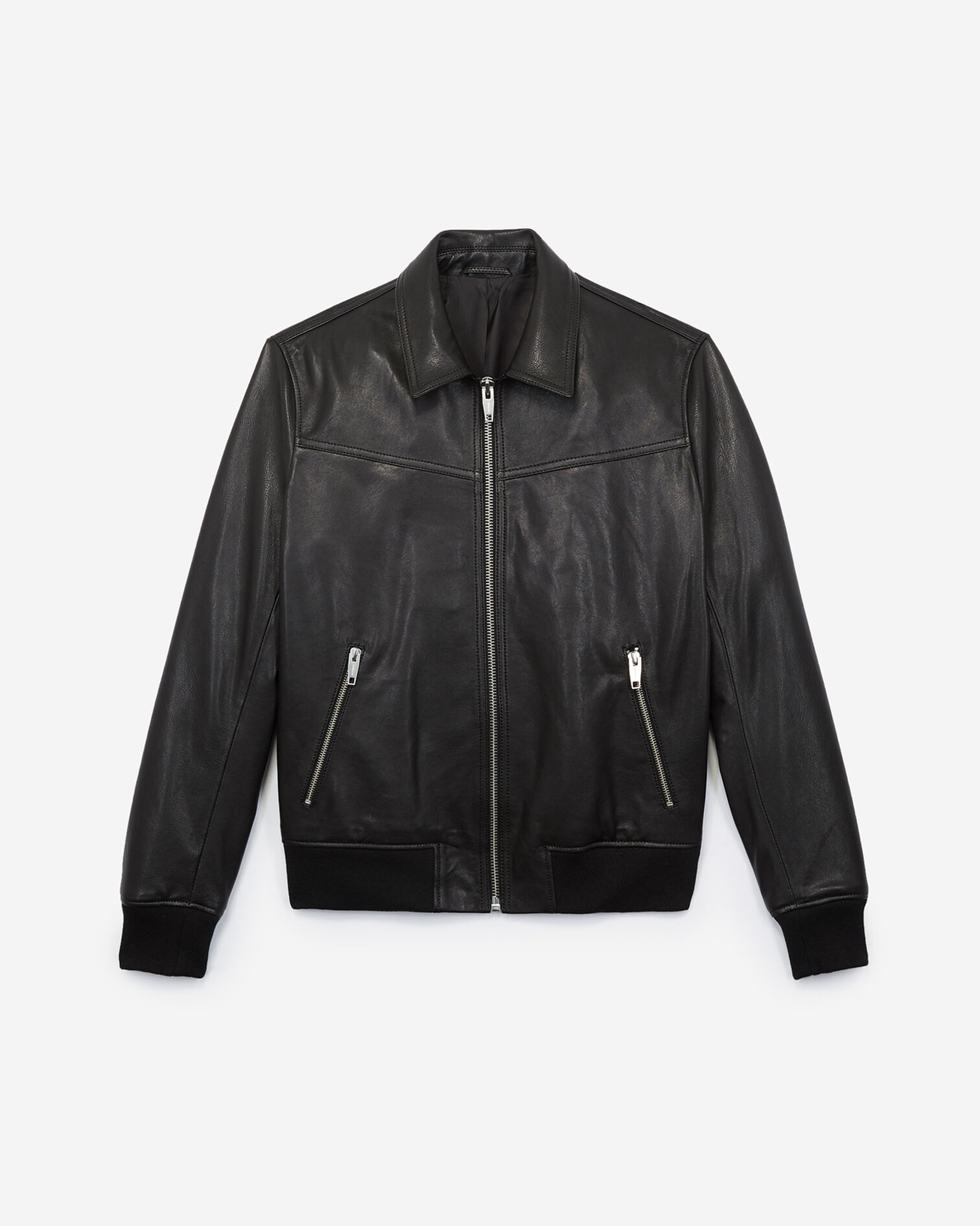 Black leather jacket with classic collar, BLACK, hi-res image number null