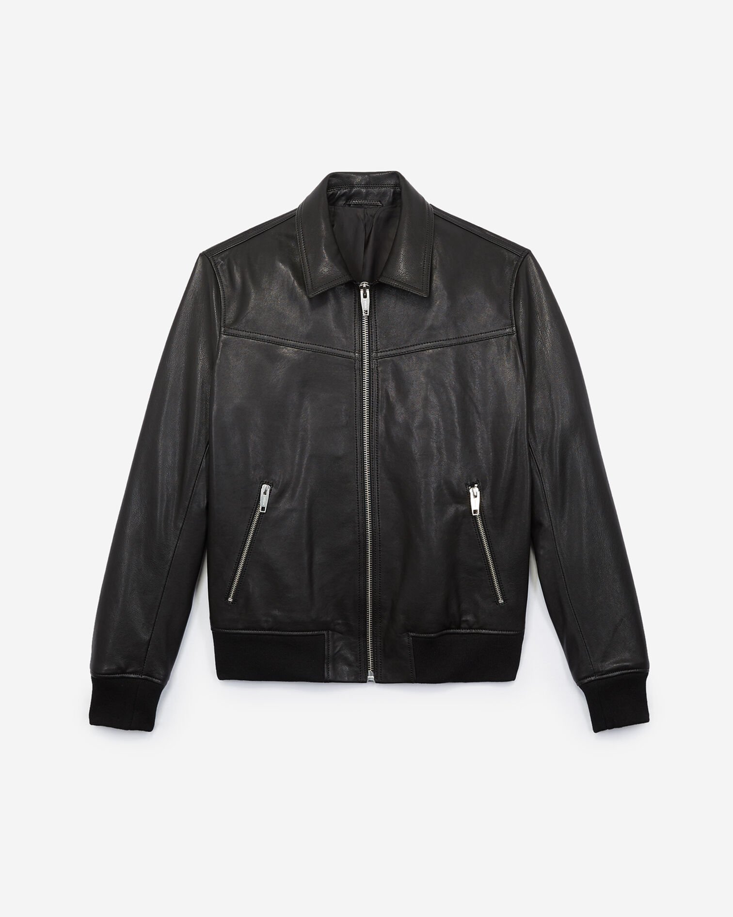 Black leather jacket with classic collar, BLACK, hi-res image number null