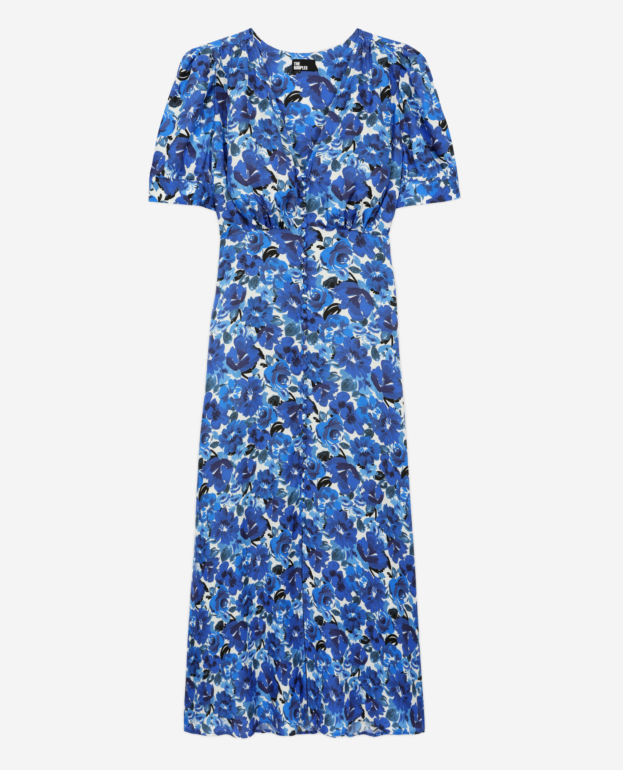 Long printed dress with buttons, BLUE WHITE, hi-res image number null