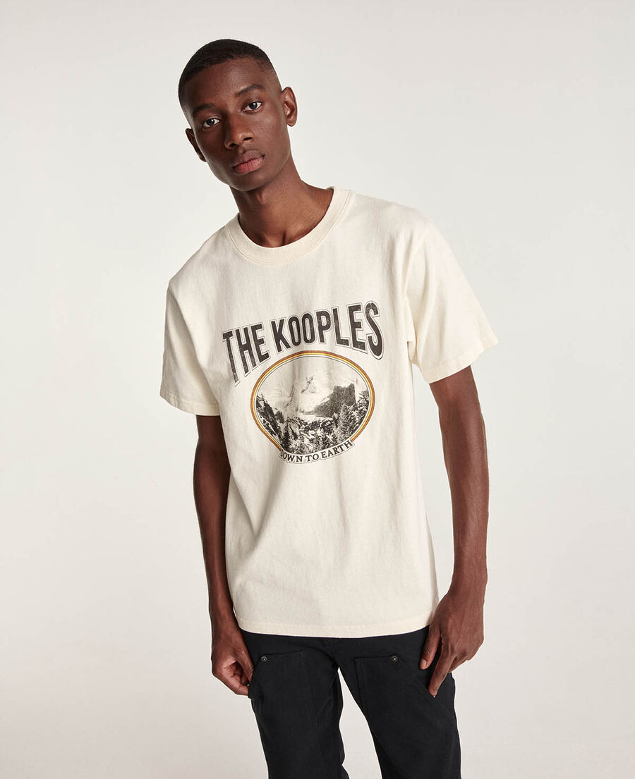 ecru cotton t-shirt printed mountain logo