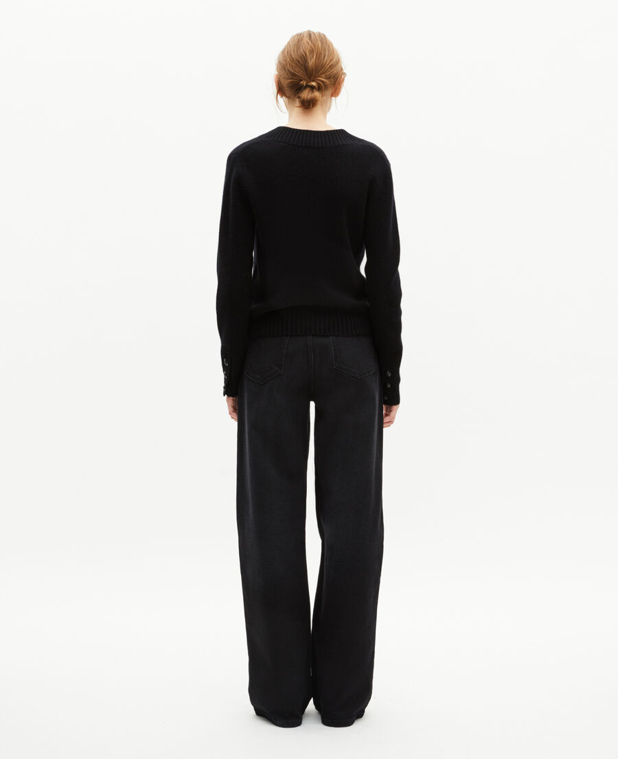 The Kooples FEMME BLACK pull col v en laine mérinos noir