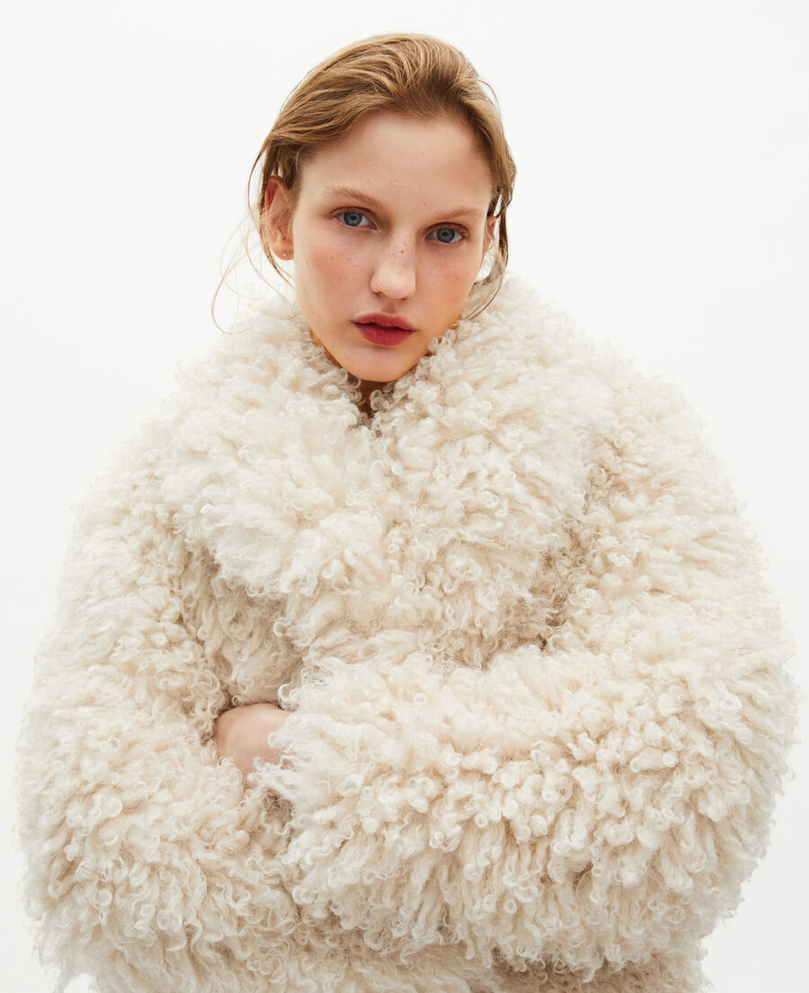 The Kooples F ECRU short ecru fur-effect coat