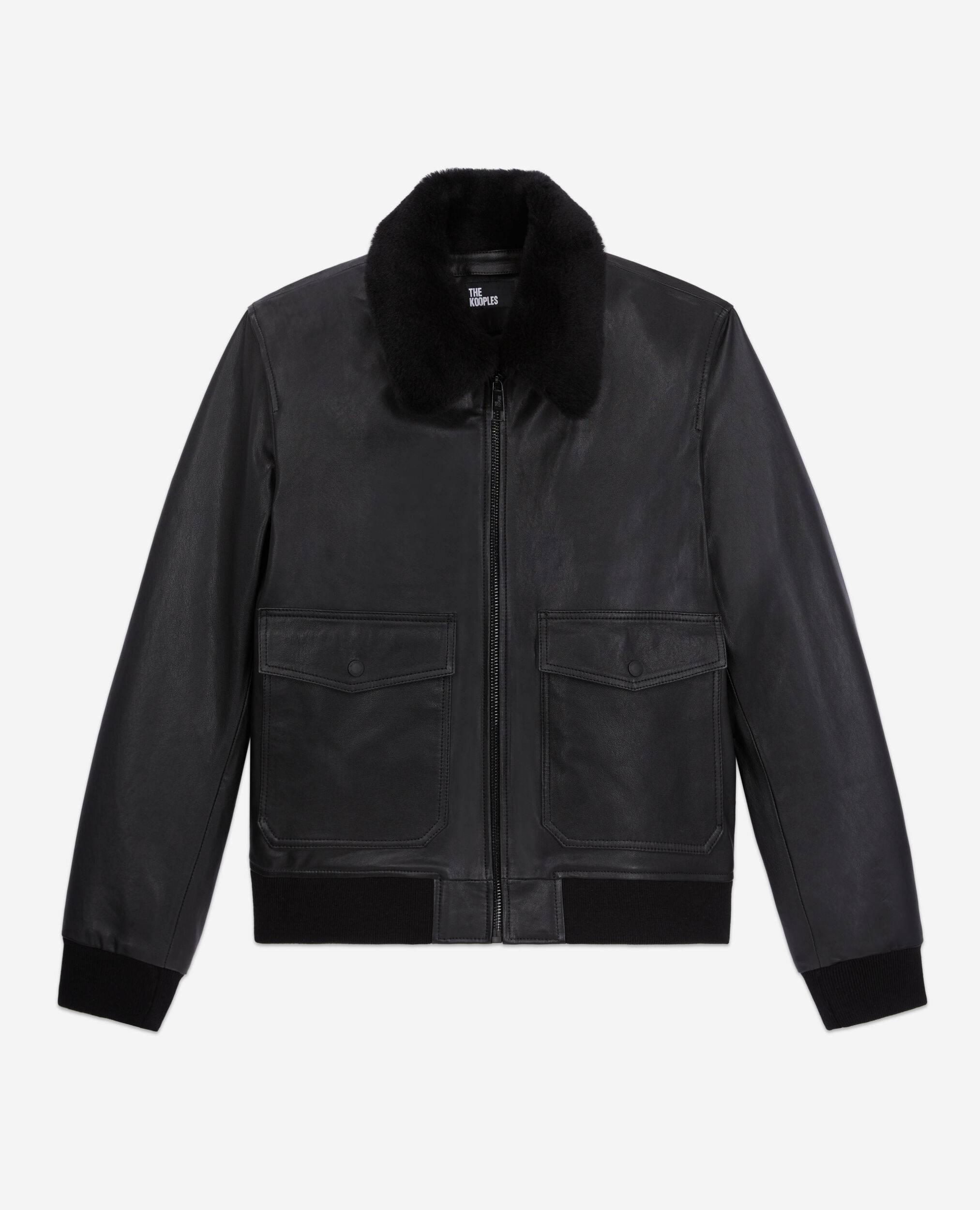 Black leather bomber jacket, BLACK, hi-res image number null