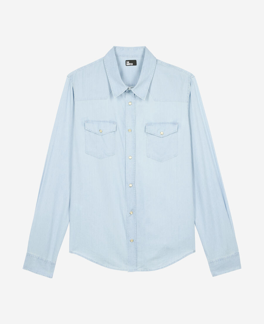 The Kooples HOMME BLUE BEIGE chemise en denim bleu