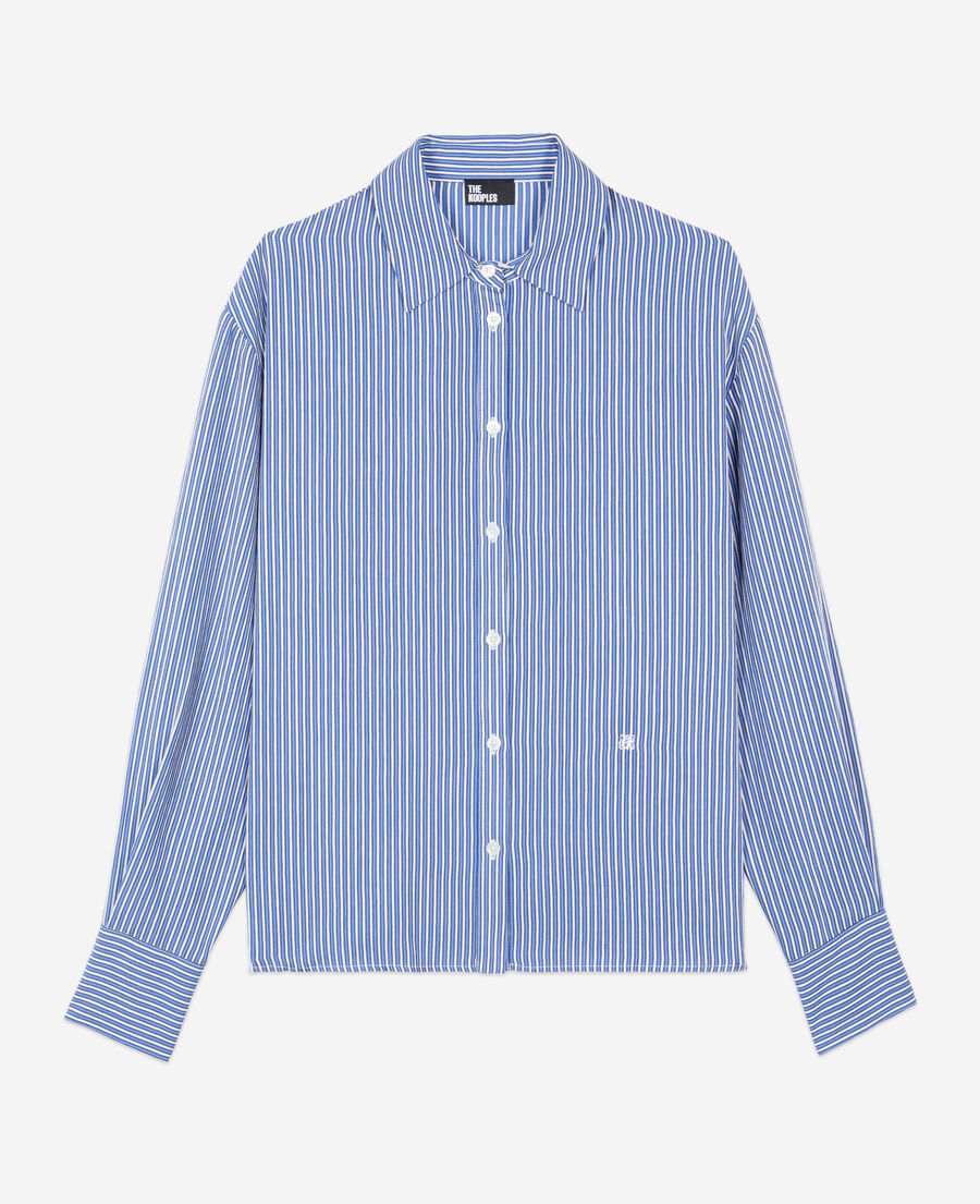 The Kooples WOMEN BLUE WHITE blue and white striped long sleeve shirt