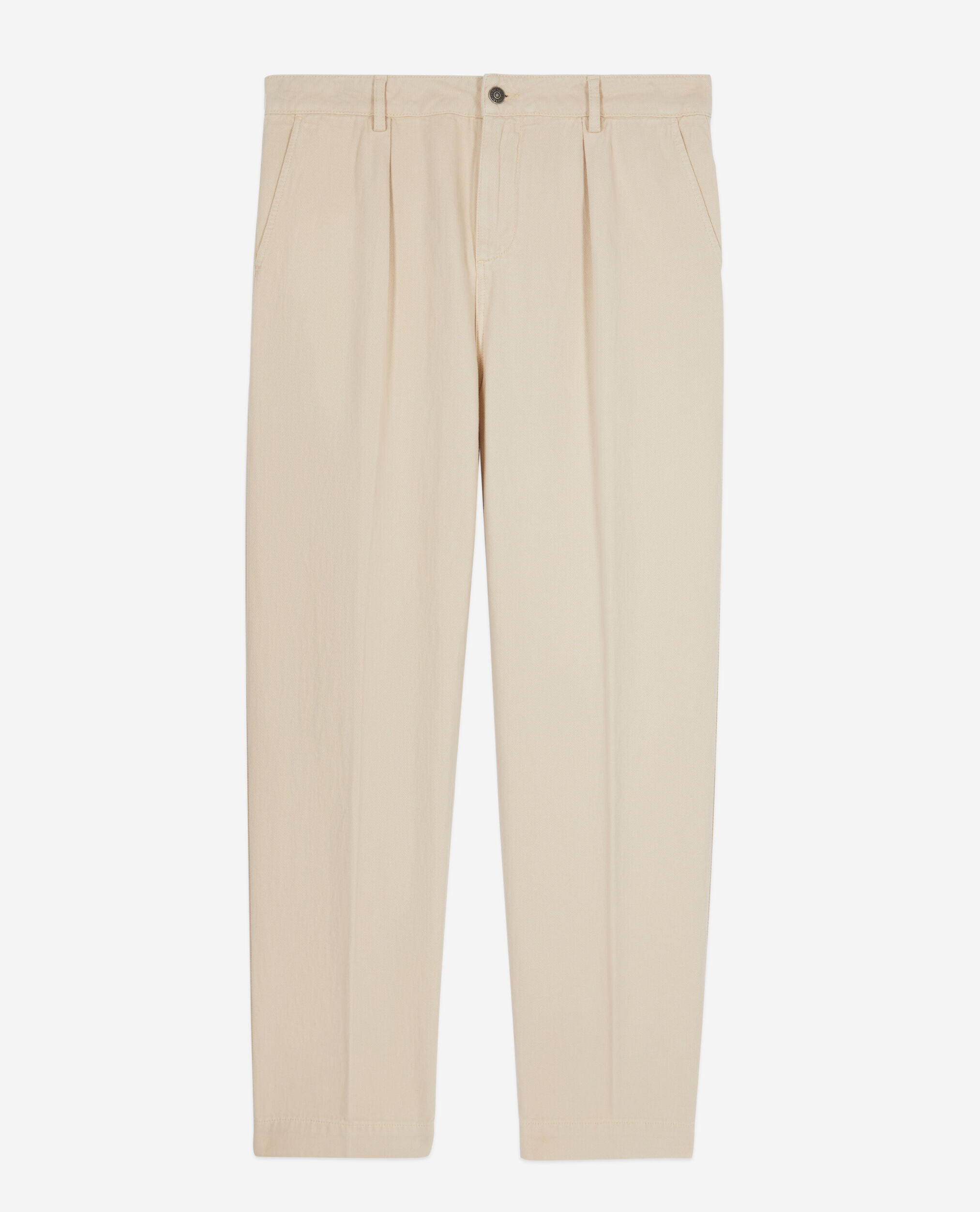 Beige cotton and linen trousers with pleats, BEIGE, hi-res image number null