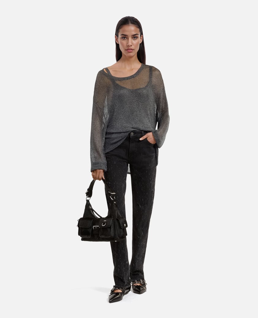 The Kooples FEMME GREY SILVER pull effet cotte de maille gris