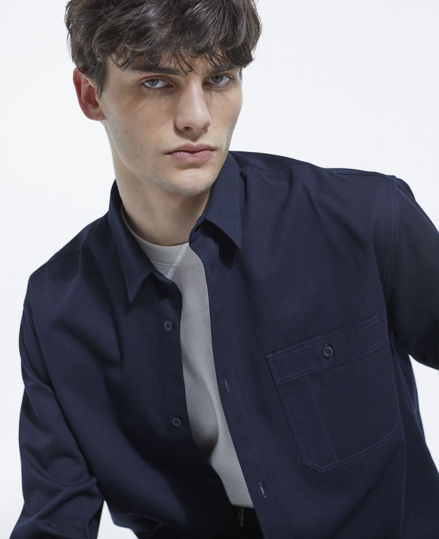 midnight blue cotton shirt with patch pocket