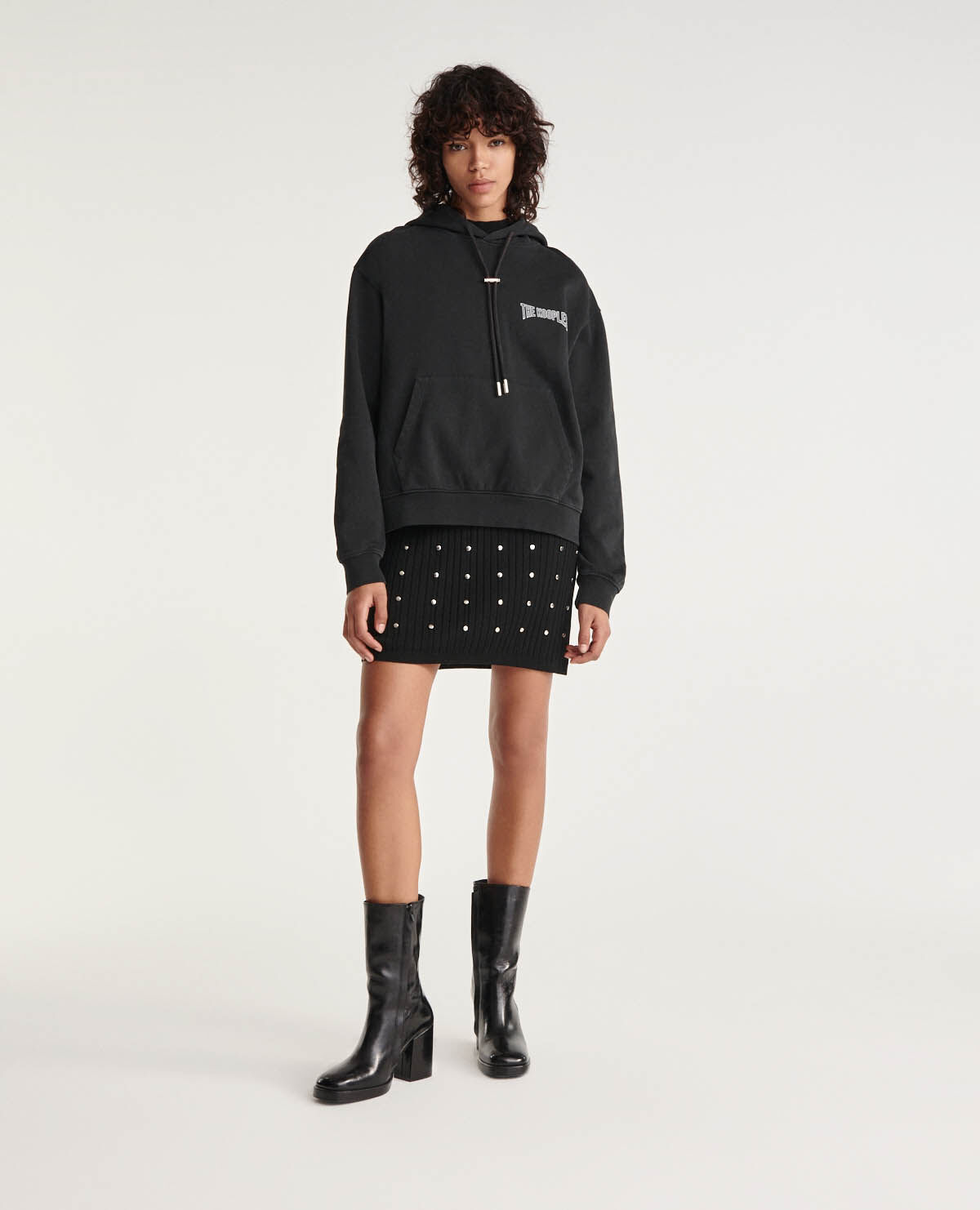 Printed faded black sweatshirt with hood The Kooples