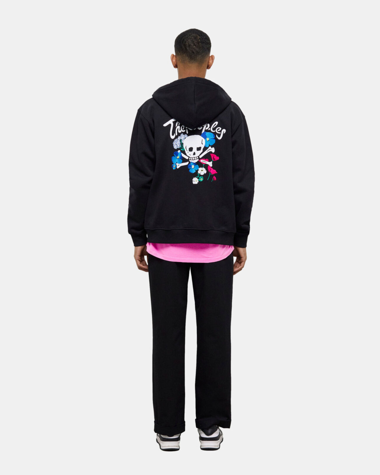 The Kooples MEN BLACK zipped black hooded sweatshirt with embroidery