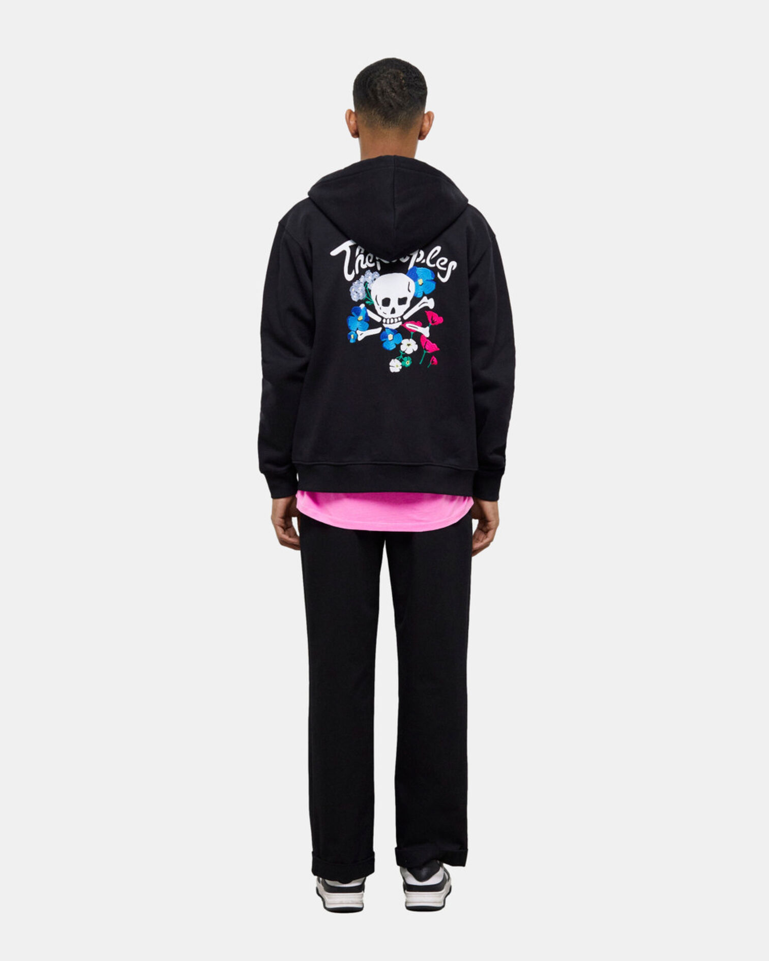 Zipped black hooded sweatshirt with embroidery, BLACK, hi-res image number null