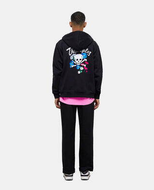 The Kooples H BLACK zipped black hooded sweatshirt with embroidery