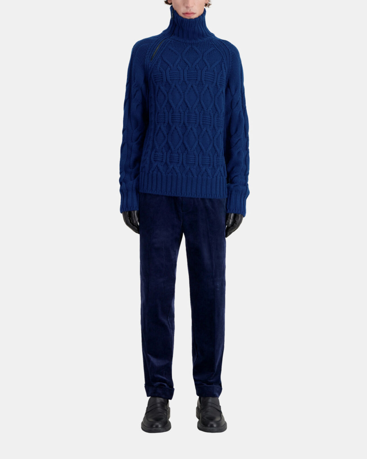 The Kooples HOMME ROYAL BLUE - DARK NAVY pull bleu en laine torsadée avec zip