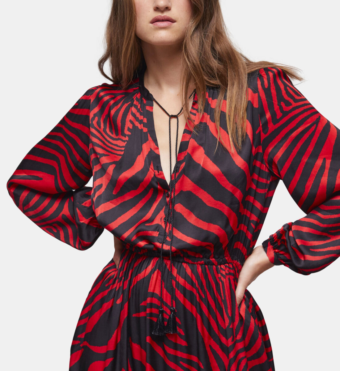 Red animal shop print shirt dress
