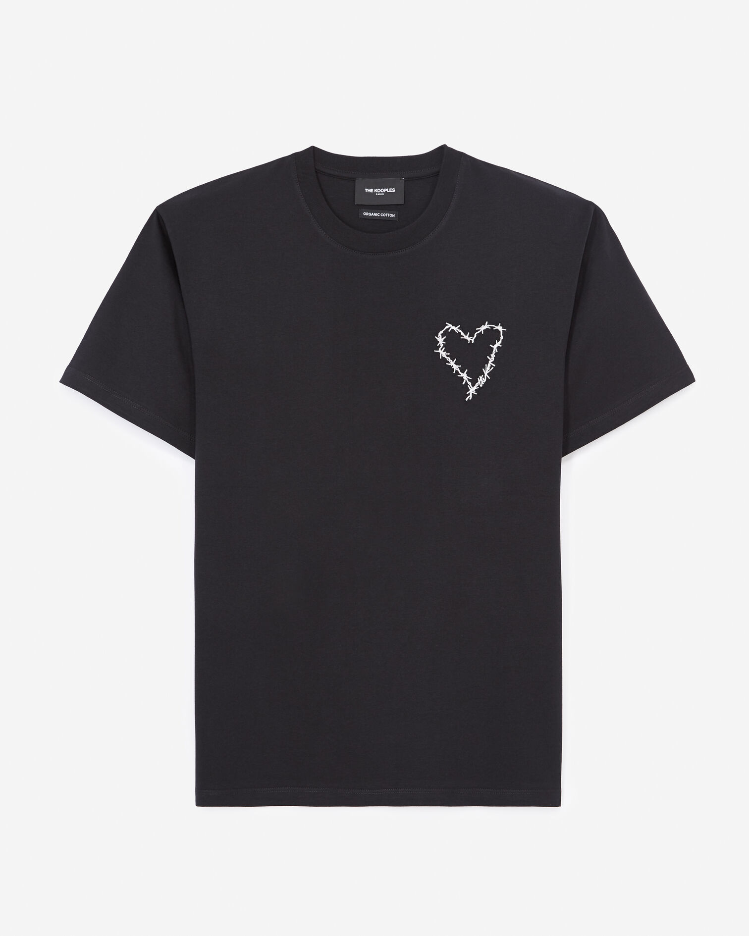 T-shirt noir coton à broderie cœur, BLACK, hi-res image number null