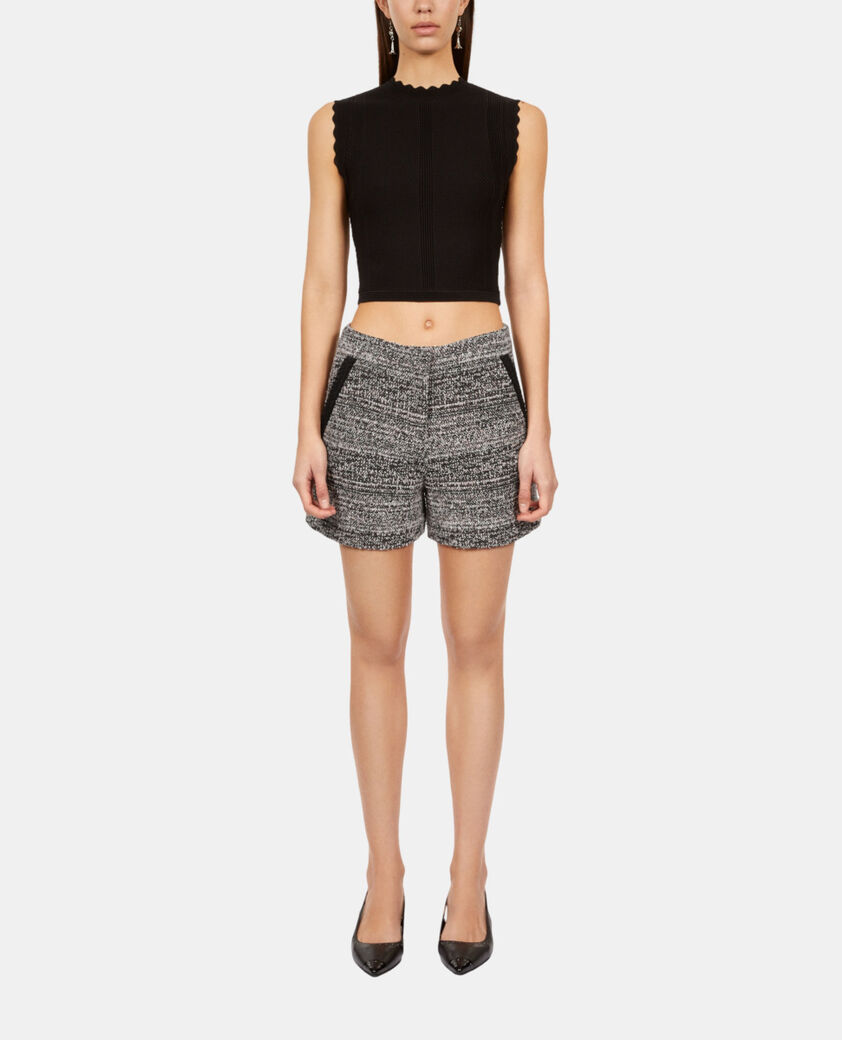 The Kooples FEMME BLACK WHITE short en tweed gris et blanc