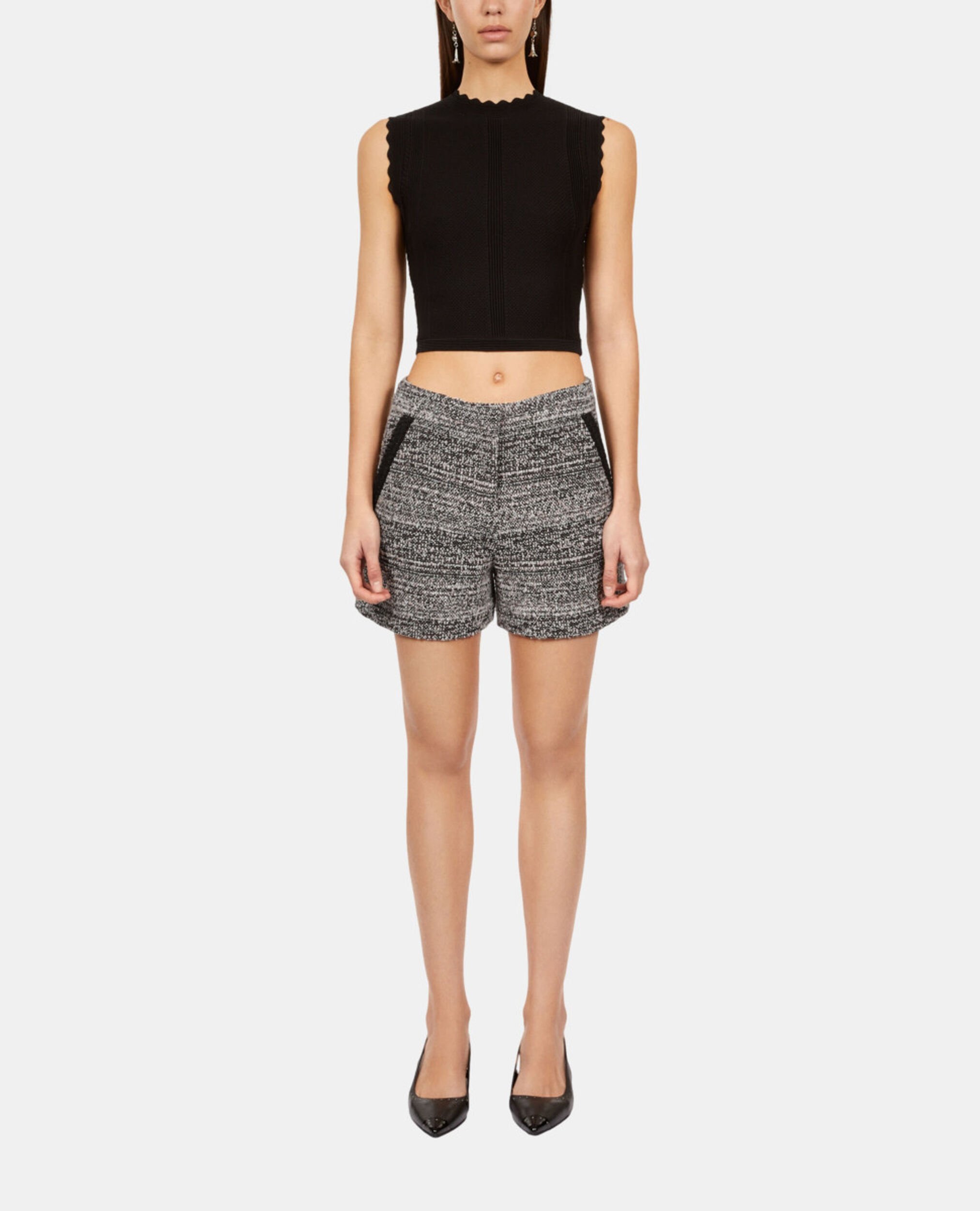 Schwarz-weiße Shorts aus Tweed, BLACK WHITE, hi-res image number null