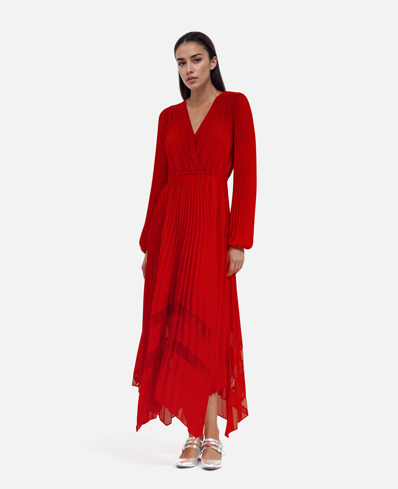 The Kooples FEMME RED robe longue plissée rouge