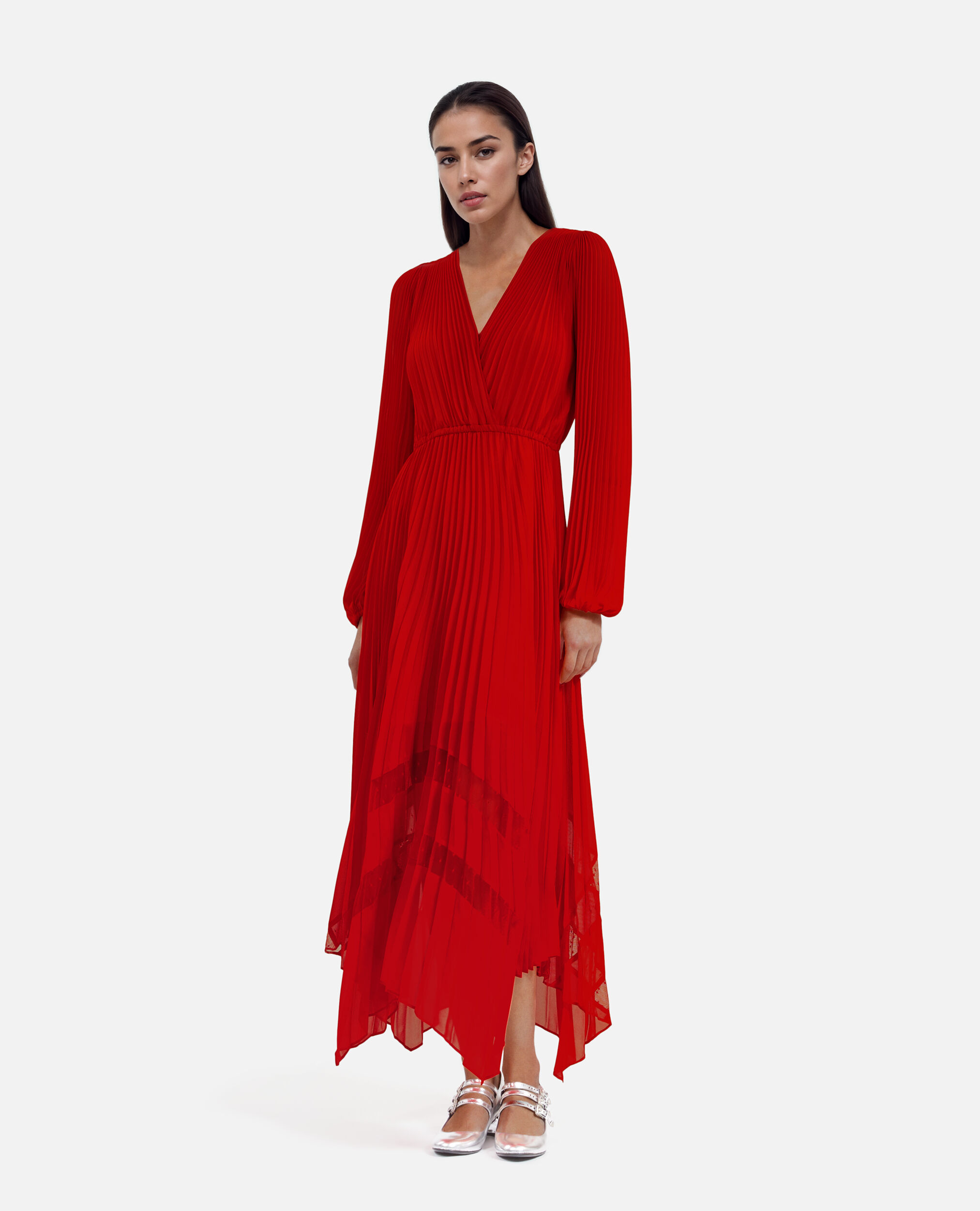 Robe longue plissée rouge, RED, hi-res image number null