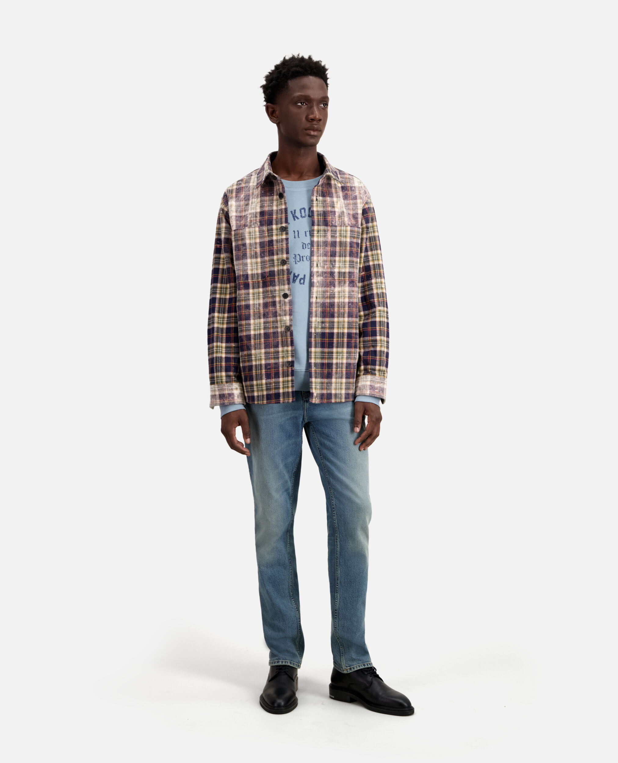Blue and beige checked shirt, MIDDLE GREY ECRU, hi-res image number null