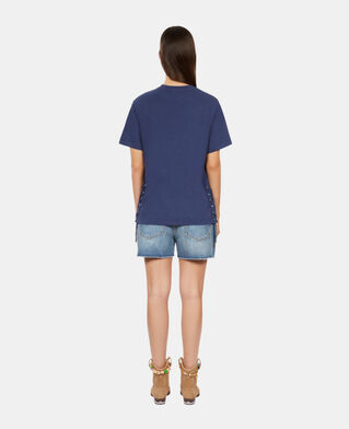 The Kooples DAMEN WASHED NAVY marineblaues t-shirt mit schnürung und eagle-siebdruck