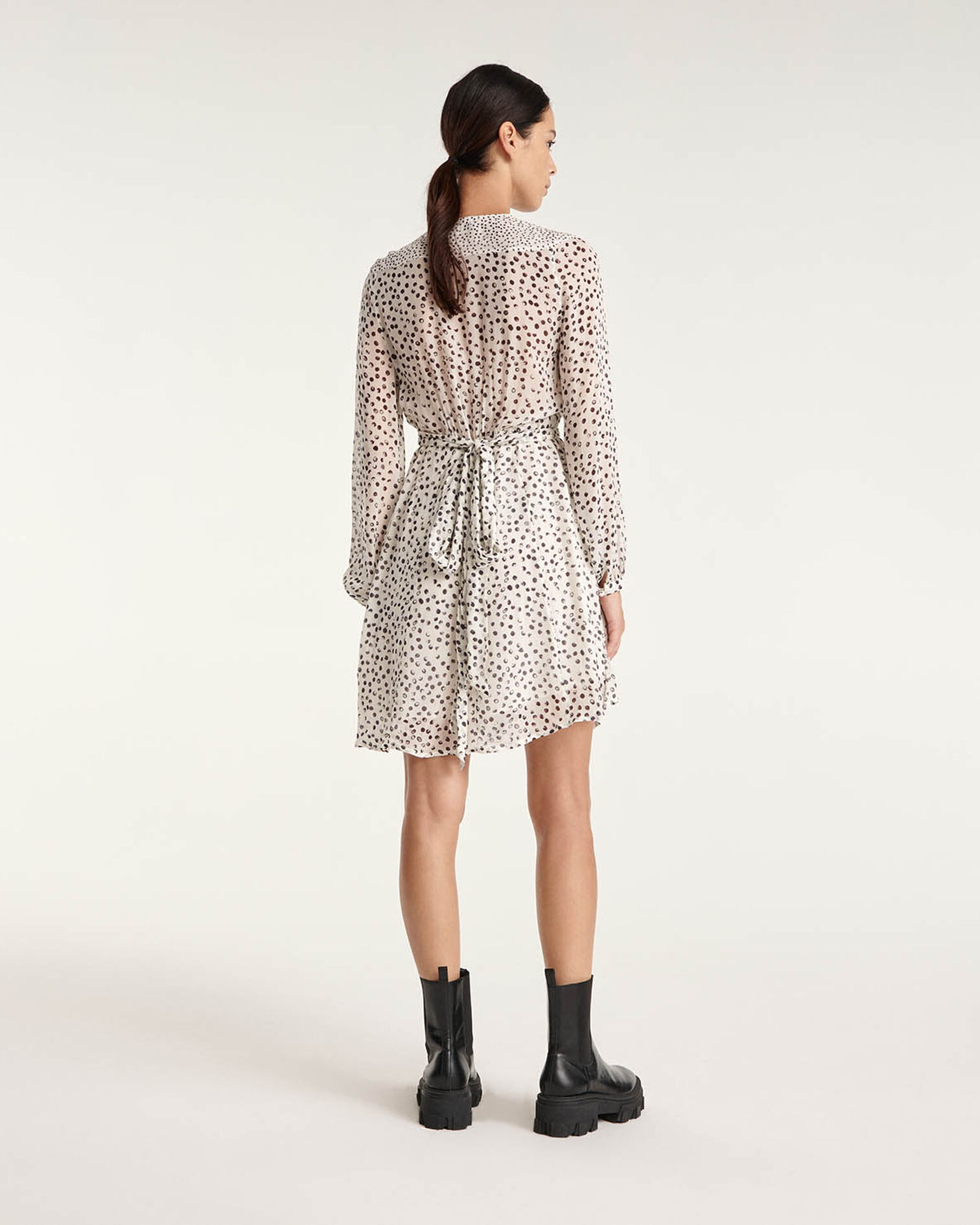 Short white dress with black polka dots, WHITE / NAVY, hi-res image number null