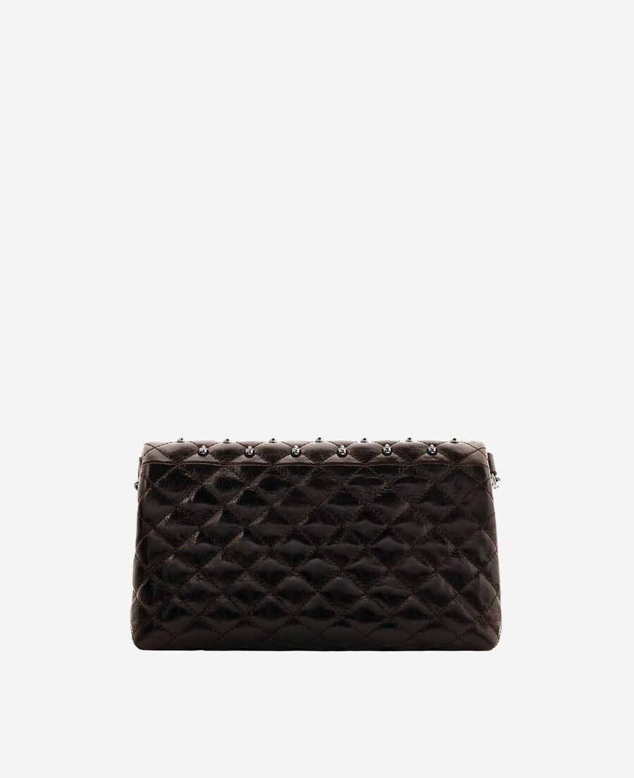 The Kooples F BROWN heritage small clutch bag in brown cracked leather