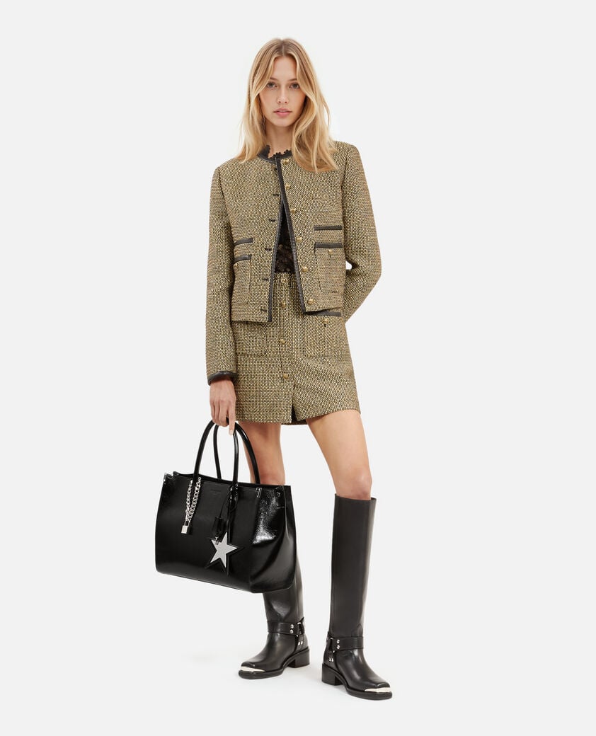 The Kooples FEMME BLACK sac cabas ming l en cuir craquel&eacute; noir