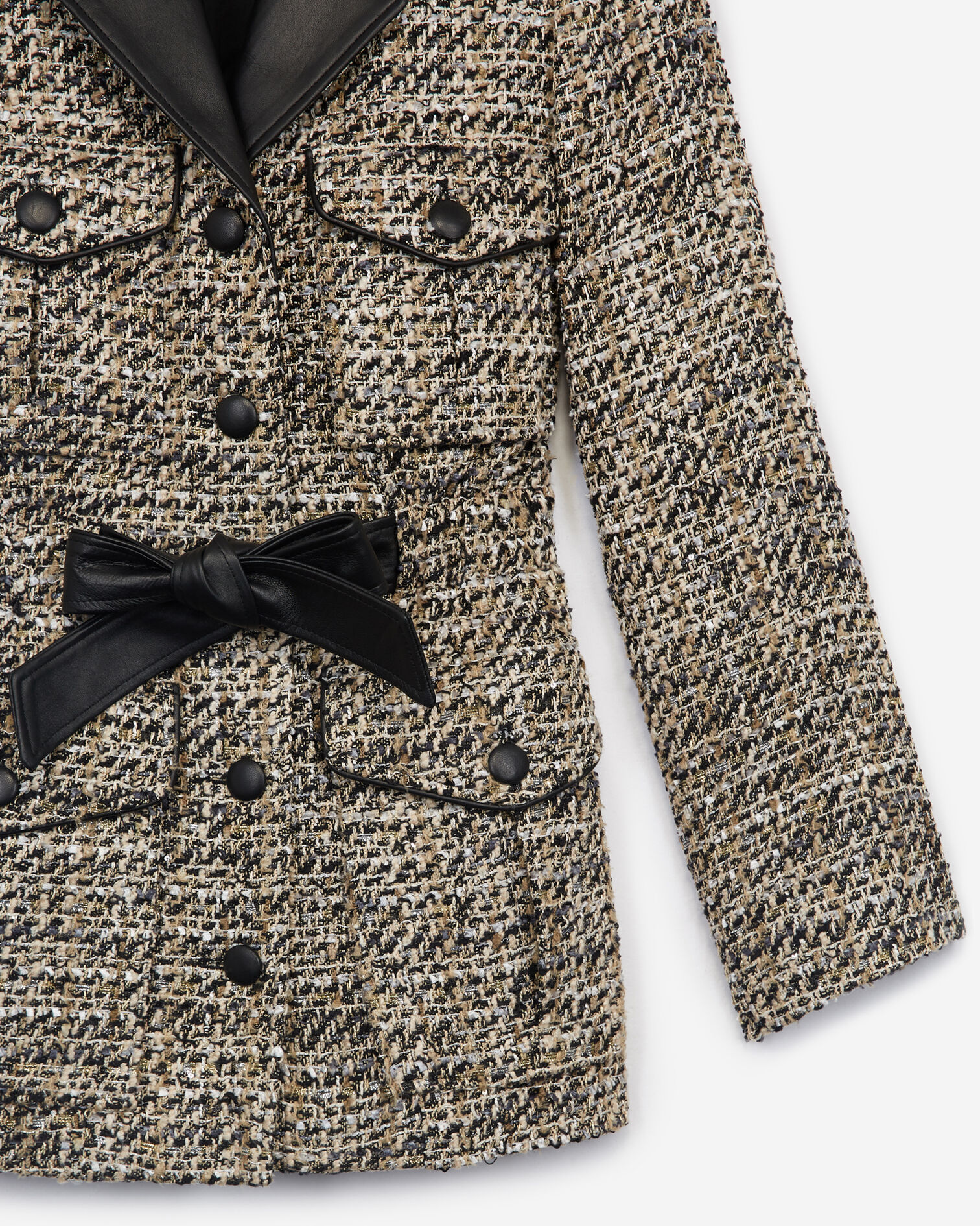 Fitted gray tweed jacket with leather details, GREY BLACK, hi-res image number null