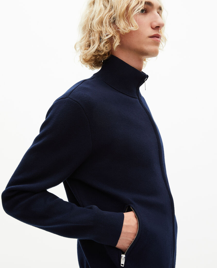 The Kooples HOMME NAVY cardigan en laine double face à zip marine