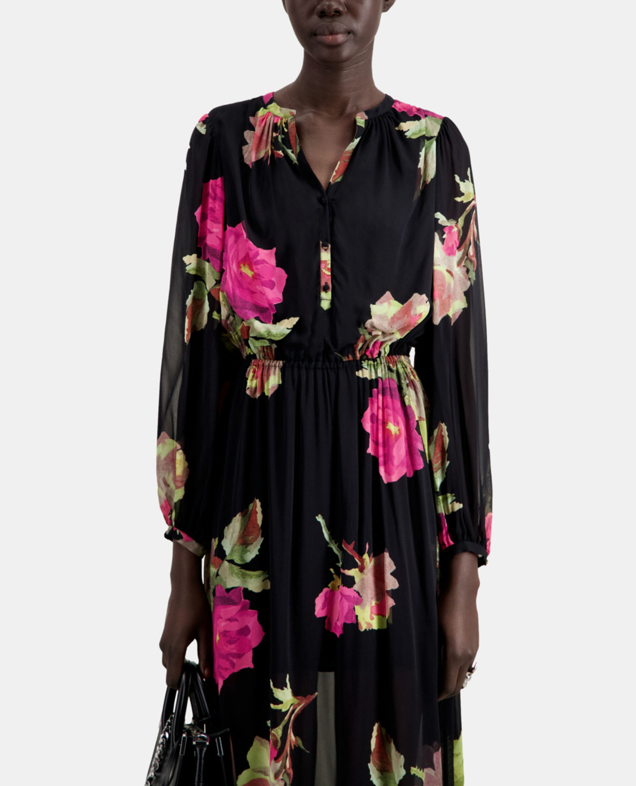 Langes Kleid mit Print, PINK BLACK, hi-res image number null