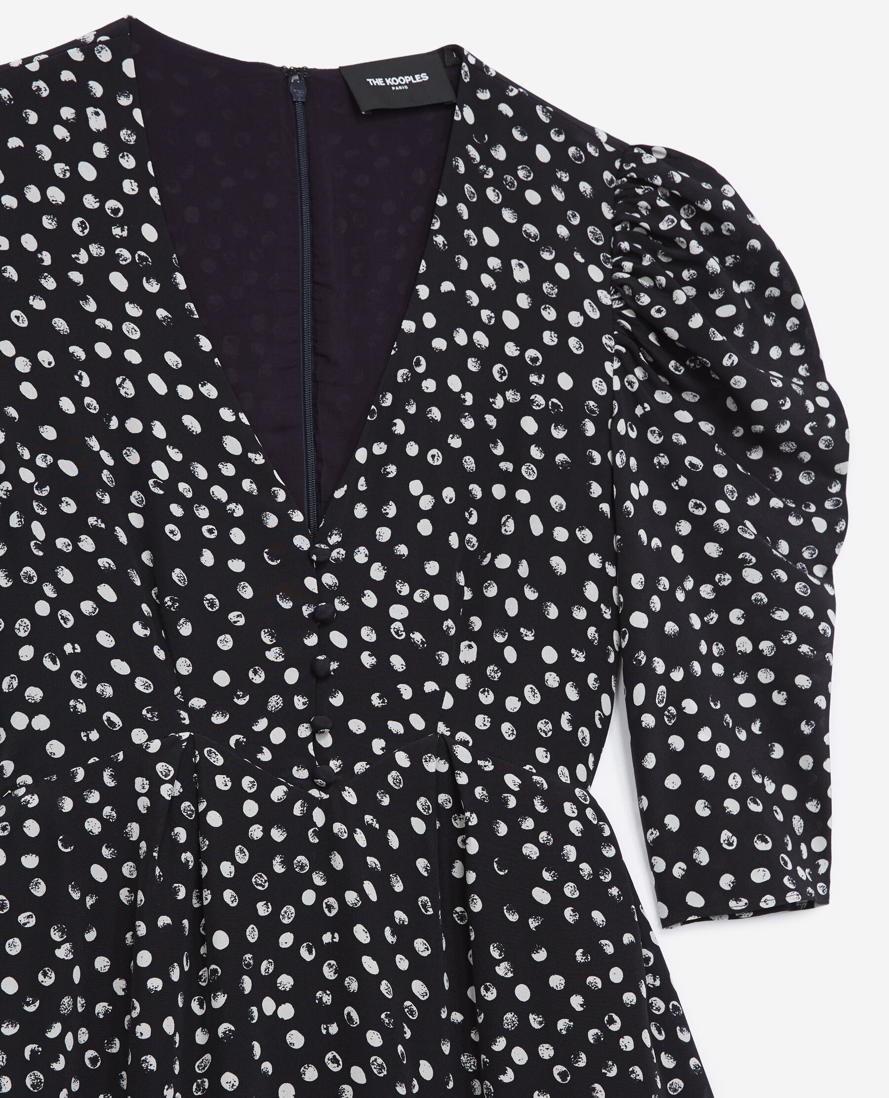 Short navy blue printed silk dress The Kooples
