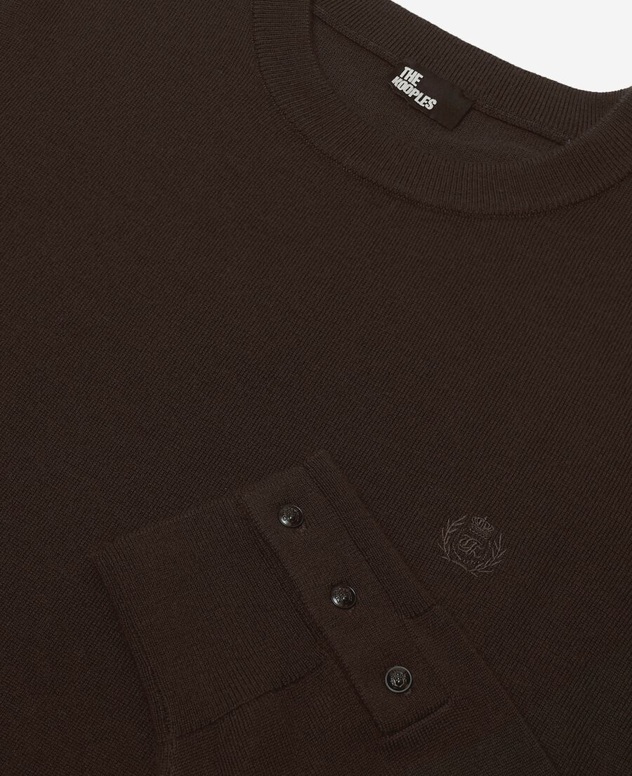 The Kooples HOMME DARK BROWN pull col rond en laine mérinos marron