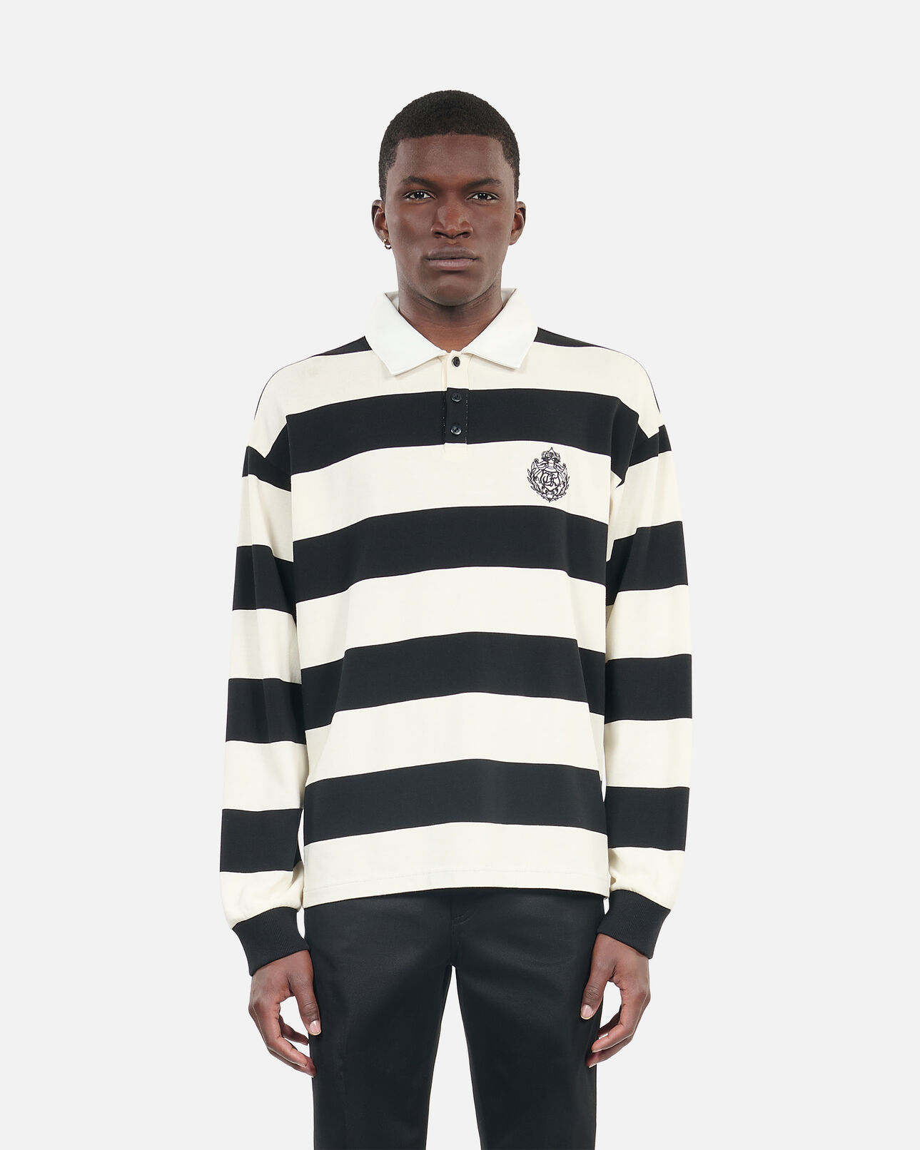 The Kooples MEN BLACK / WHITE long-sleeved black and white striped polo t-shirt