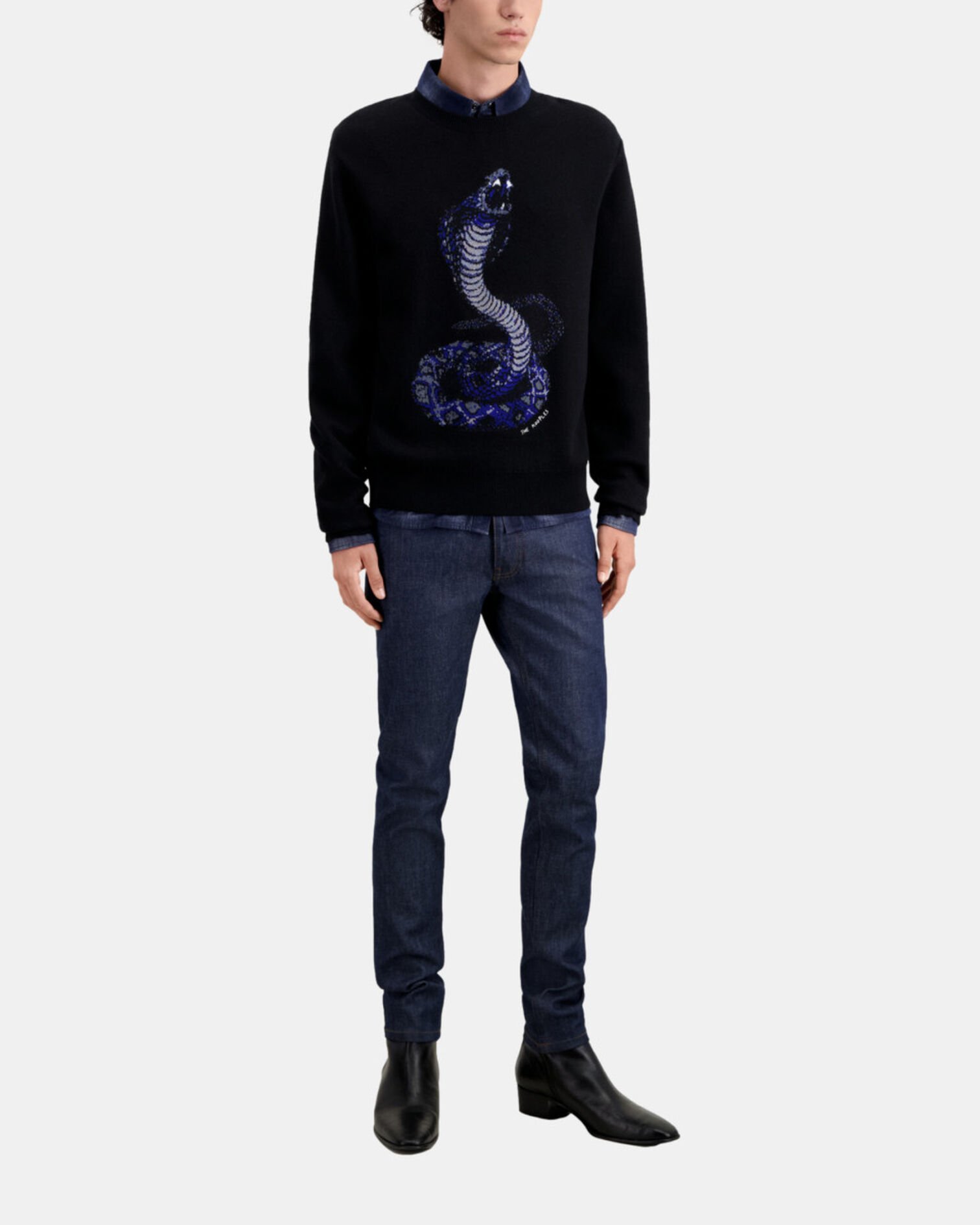 Pull noir cobra en laine mélangée, BLACK, hi-res image number null