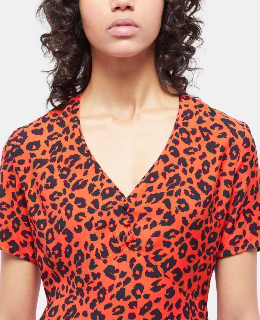 The Kooples FEMME ORANGE - BLACK robe courte léopard orange