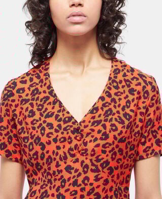 The Kooples FEMME ORANGE - BLACK robe courte léopard orange