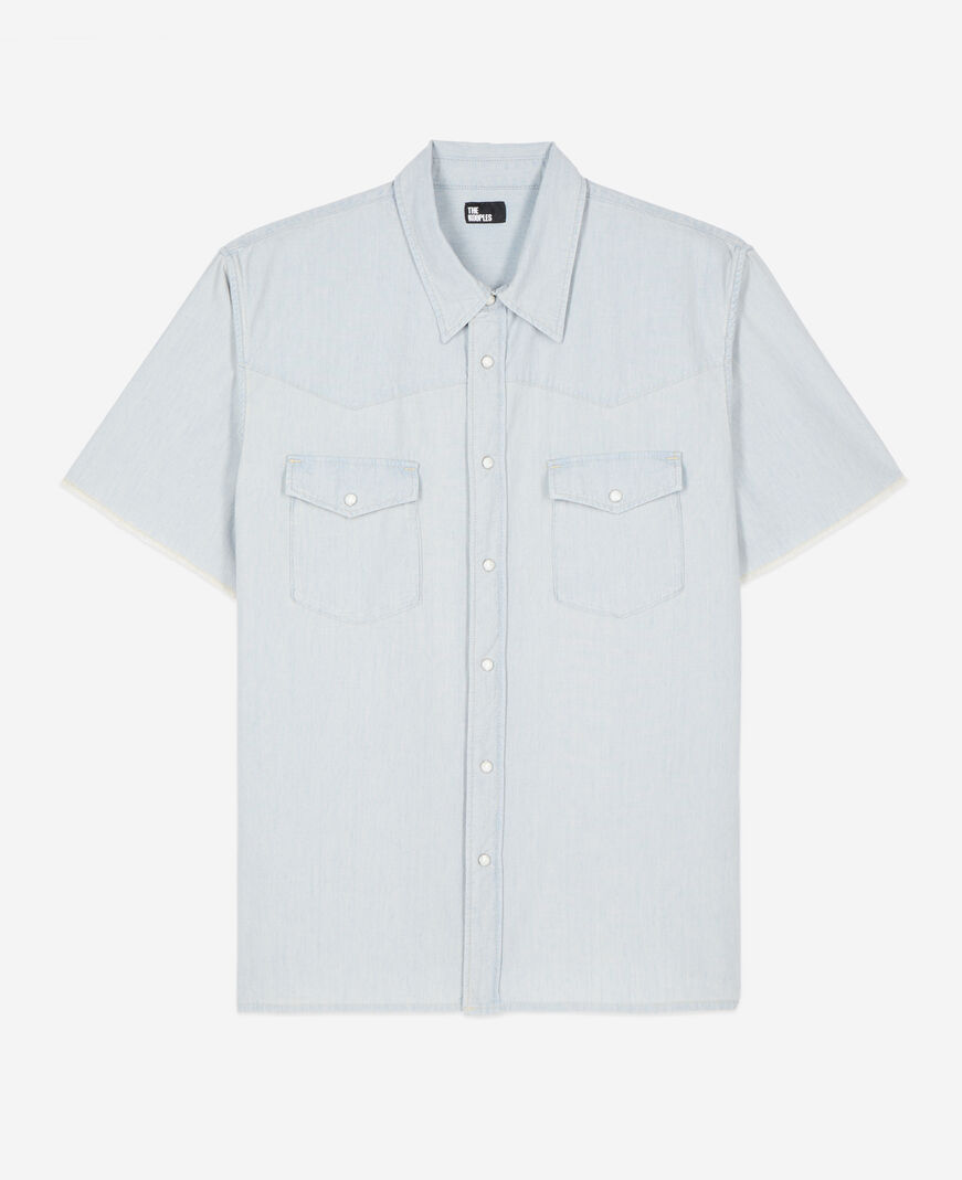 The Kooples HOMME LIGHT BLUE chemise manches courtes en denim bleue