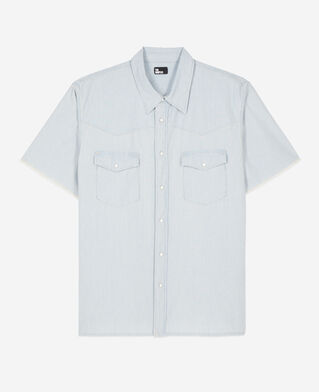 The Kooples HOMME LIGHT BLUE chemise manches courtes en denim bleue