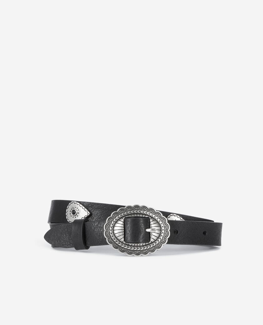 The Kooples WOMEN BLACK thin black leather belt with rivets