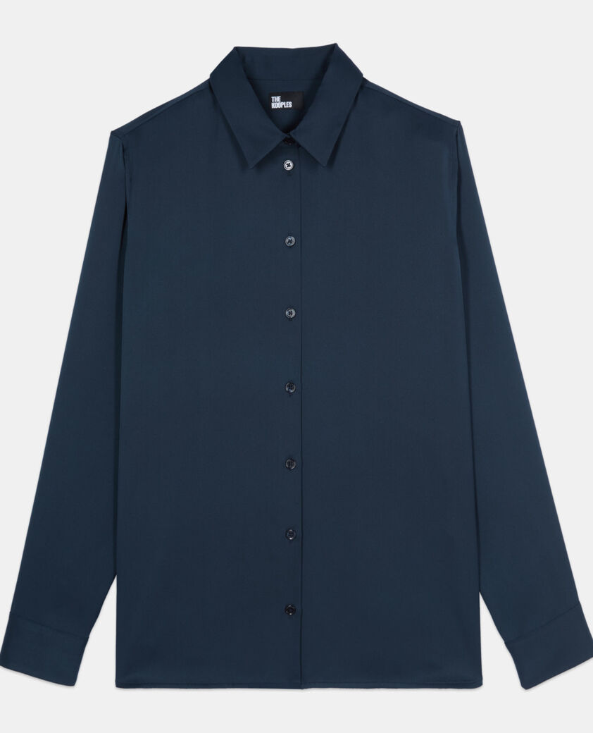 The Kooples WOMEN DARK NAVY navy blue silk shirt 
