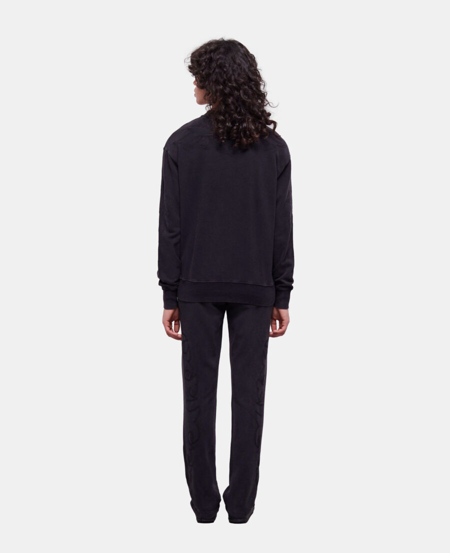 The Kooples WOMEN BLACK WASHED black sweatshirt with western-style embroidery