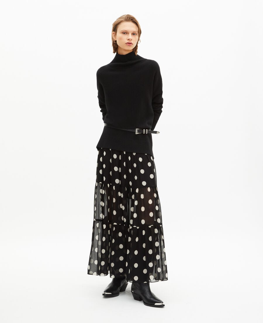 The Kooples WOMEN BLACK WHITE black polka dot print long skirt