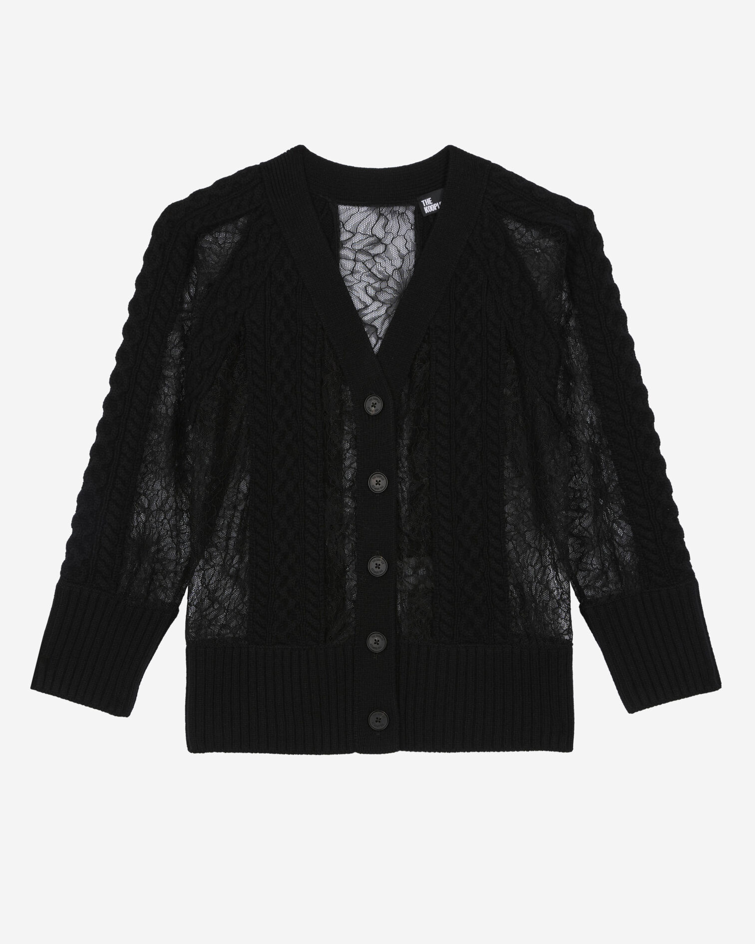 Black wool and lace cardigan, BLACK, hi-res image number null
